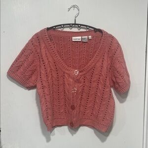 Newport News Pink Short Sleeve Cropped Cardigan Size Small